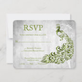 Green Peacock Leaf Vine Wedding RSVP Kaart (Voorkant)