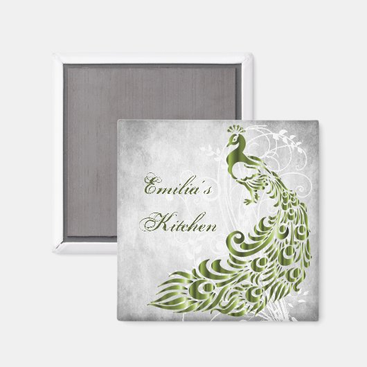 Green Peacock Personalized Magnet (Voorkant / Achterkant)