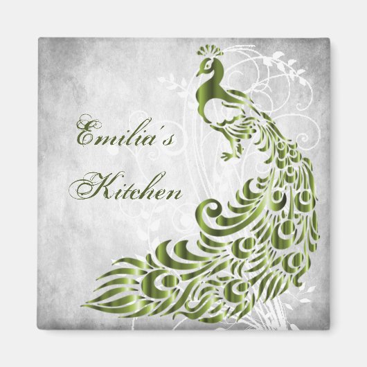 Green Peacock Personalized Magnet (Voorkant)