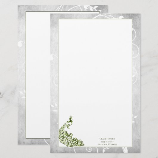 Green Peacock Stationery Briefpapier (Voorkant / Achterkant)