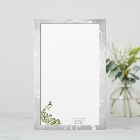 Green Peacock Stationery Briefpapier (Staand voorkant)
