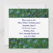 Green Peacock Swirl Birthday Invitation Kaart (Achterkant)