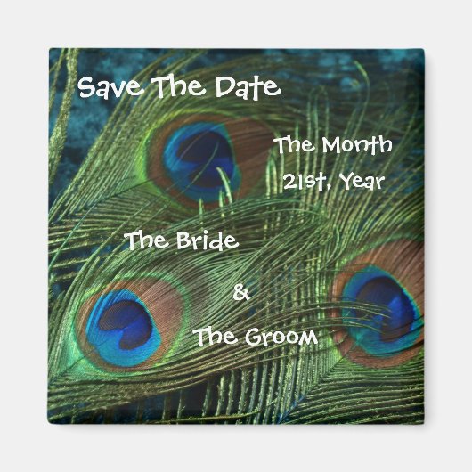 Green Peacock Wedding Save the Date Magneet (Voorkant)