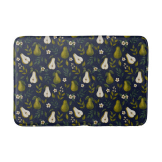 Green Pear Watercolor Pattern on Dark Blue  Badmat