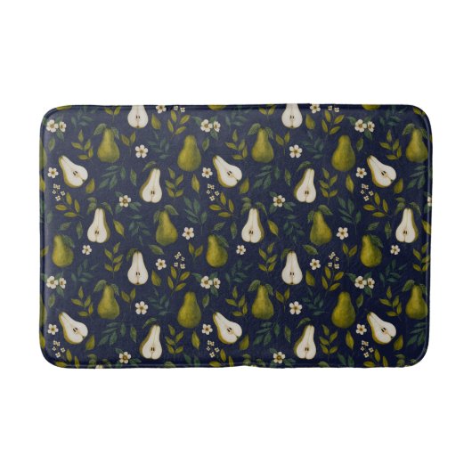 Green Pear Watercolor Pattern on Dark Blue  Badmat (Voorkant)
