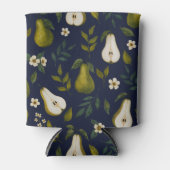 Green Pear Watercolor Pattern on Dark Blue  Blikjeskoeler (Voorkant)