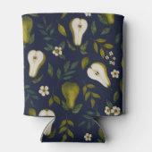 Green Pear Watercolor Pattern on Dark Blue  Blikjeskoeler (Achterkant)