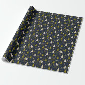 Green Pear Watercolor Pattern on Dark Blue  Cadeaupapier (Uitgerold)