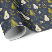 Green Pear Watercolor Pattern on Dark Blue  Cadeaupapier (Rol Hoek)