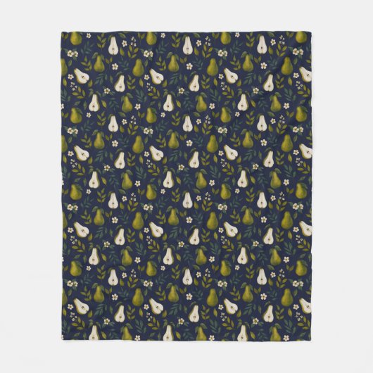 Green Pear Watercolor Pattern on Dark Blue  Fleece Deken (Voorkant)