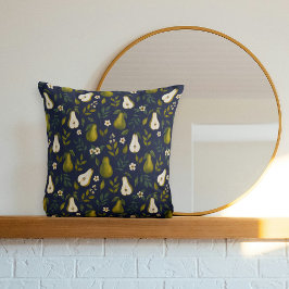 Green Pear Watercolor Pattern on Dark Blue  Kussen