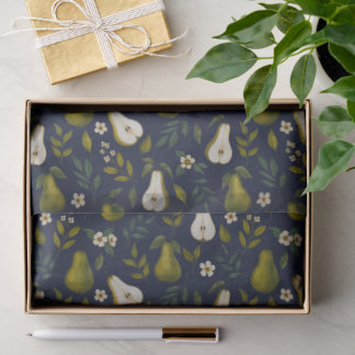Green Pear Watercolor Pattern on Dark Blue  Tissuepapier