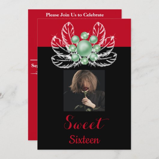 Green Pearls Diamond Brooch White Feathers & Photo Kaart (Voorkant / Achterkant)