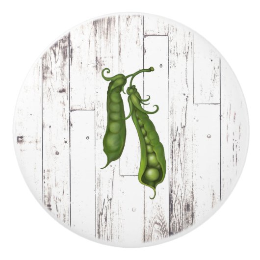 Green Peas Pea White Wood Rustic Farmhouse Kitchen Keramische Knop (Voorkant)