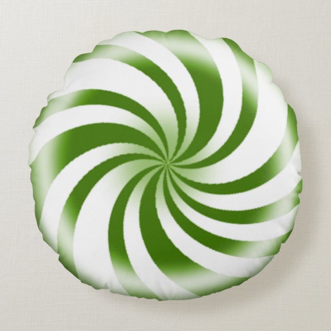 Green Peppermint Swirl Snoep Vakantie Rond Kussen (Voorkant)