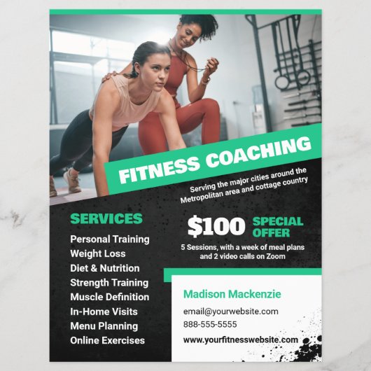 Green Personal Trainer and Fitness Coaching Flyer (Voorkant)