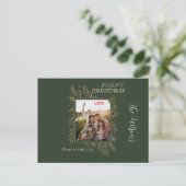 Green personalized family photo name feestdagenkaart (Staand voorkant)