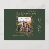 Green personalized family photo name feestdagenkaart (Voorkant)