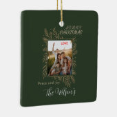 Green personalized family photo name keramisch ornament (Rechts)