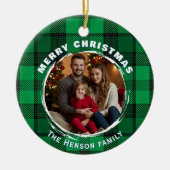 Green Personalized Family Photo Plaid Pattern Keramisch Ornament (Voorkant)
