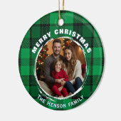 Green Personalized Family Photo Plaid Pattern Keramisch Ornament (Links)