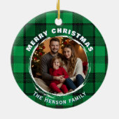 Green Personalized Family Photo Plaid Pattern Keramisch Ornament (Achterkant)