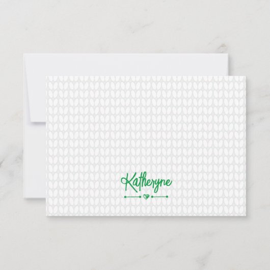 Green Personalized Knit Stitch Notitiekaartje (Voorkant)