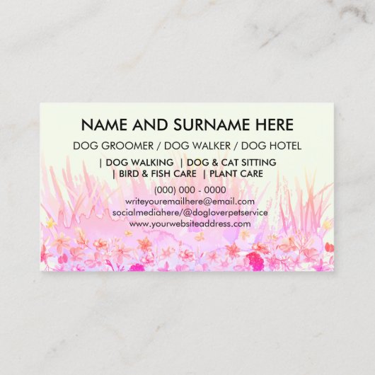 Green Pet Sitter Walker hond petcare bloemen Visitekaartje (Achterkant)