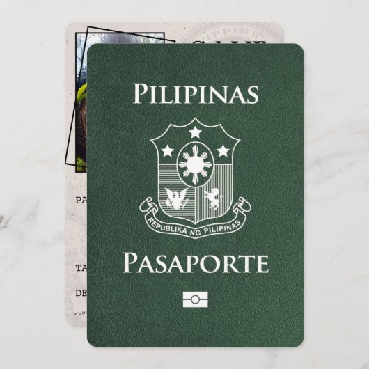 Green Philippines Passport Bewaar de datum Save The Date (Voorkant / Achterkant)
