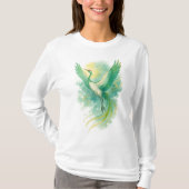 【Green Phoenix Bird Long Sleeve T-Shirt】 T-shirt (Voorkant)