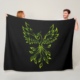 Green Phoenix Rises Zwart Fleece Deken