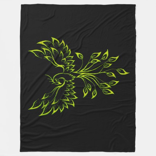 Green Phoenix Rises Zwart Fleece Deken (Voorkant)