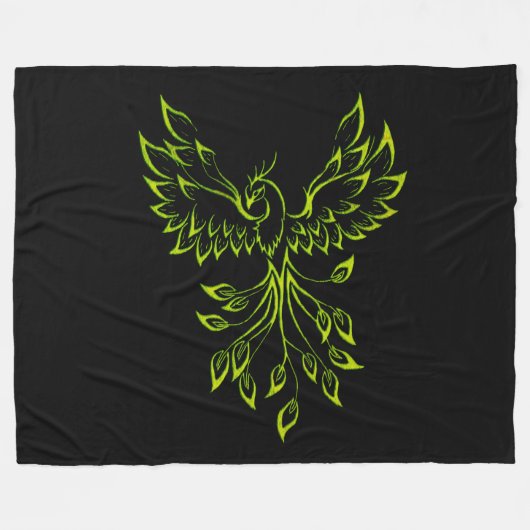 Green Phoenix Rises Zwart Fleece Deken (Voorkant (Horizontaal))