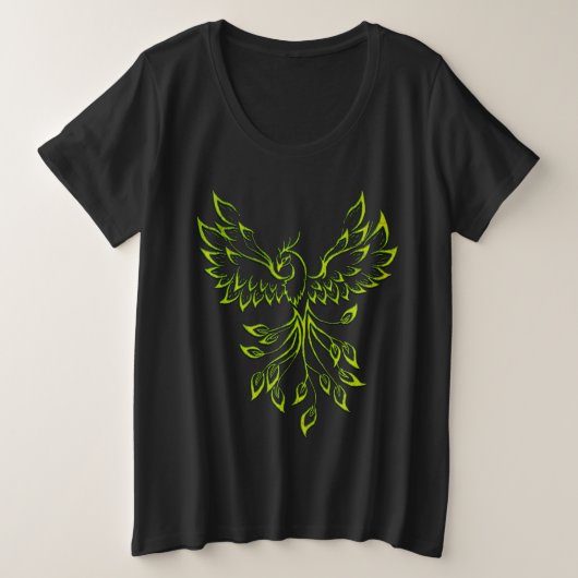 Green Phoenix stijgt op zwart Grote Maat T-shirt (Design voorkant)