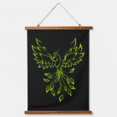 Green Phoenix stijgt op zwart Hangend Wandkleed (Voorkant)