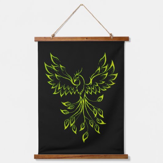 Green Phoenix stijgt op zwart Hangend Wandkleed (Voorkant)