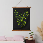 Green Phoenix stijgt op zwart Hangend Wandkleed (Slaapkamer)