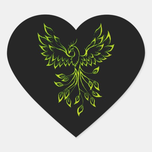 Green Phoenix stijgt op zwart Hart Sticker (Voorkant)