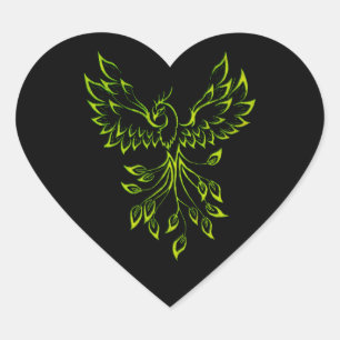 Green Phoenix stijgt op zwart Hart Sticker