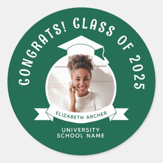 Green Photo Afstuderen Ronde Sticker (Voorkant)
