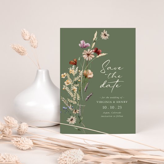 Green Photo Boho Save the Date Flat Kaart