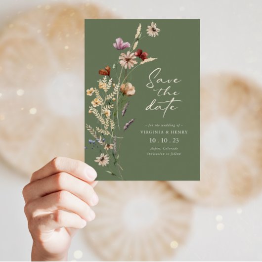 Green Photo Boho Save the Date Flat Kaart