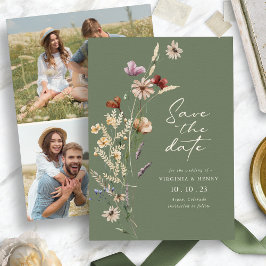 Green Photo Boho Save the Date Flat Kaart