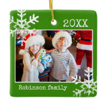 Green Photo Border White Snowflakes Holiday