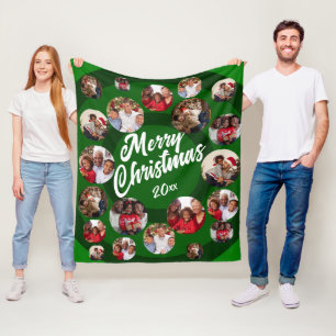 Green Photo Collage Kerstmis Fleece Deken
