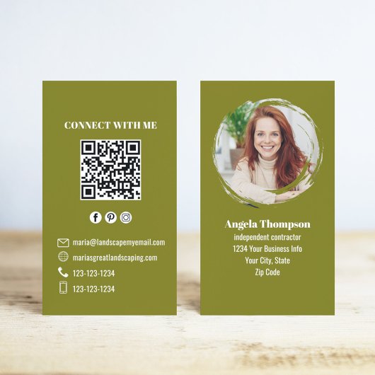 Green Photo QR Code Connect with Me Business Visitekaartje