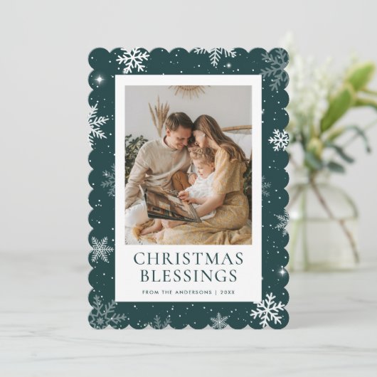 Green Photo Snowflake Snow Christian Feestdagenkaart (Staand voorkant)