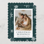 Green Photo Snowflake Snow Christian Feestdagenkaart (Voorkant / Achterkant)