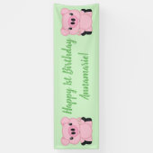 Green Pig Birthday Party Spandoek (Verticaal)