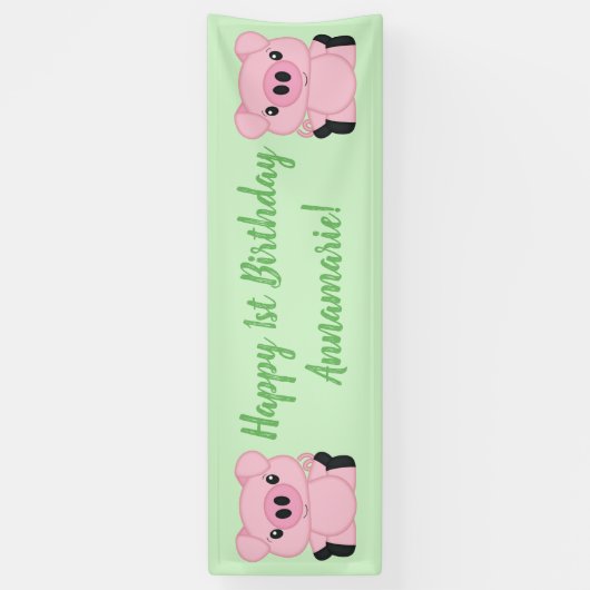 Green Pig Birthday Party Spandoek (Verticaal)